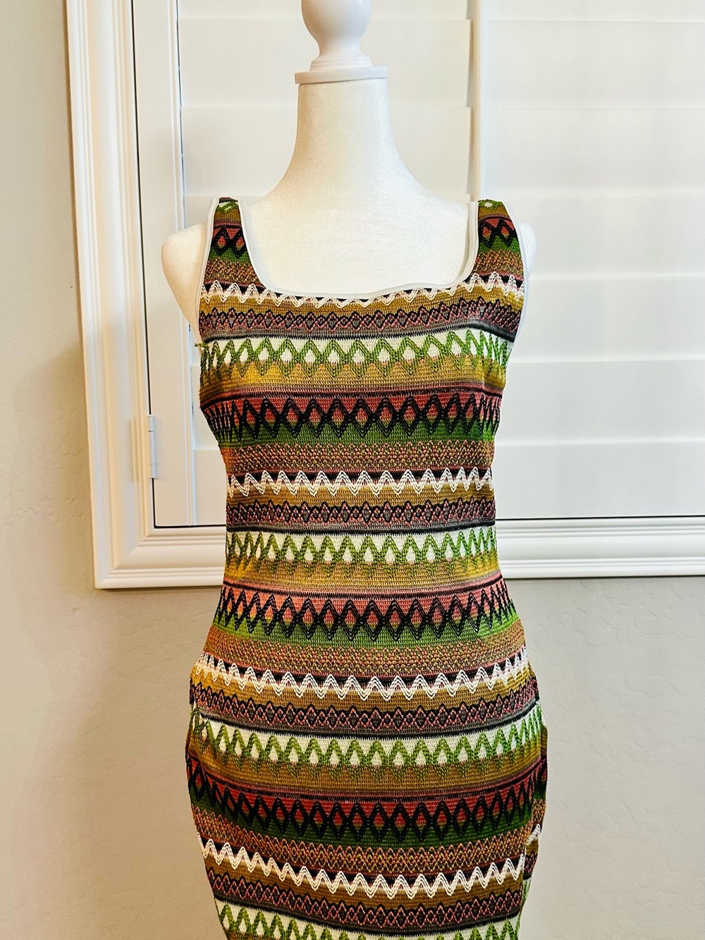 Sleeveless Knit Bodycon Dress in Green Multi
